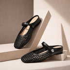 Women's woven mule flats with orthopedic sole, backless slip-on style in 6 colors