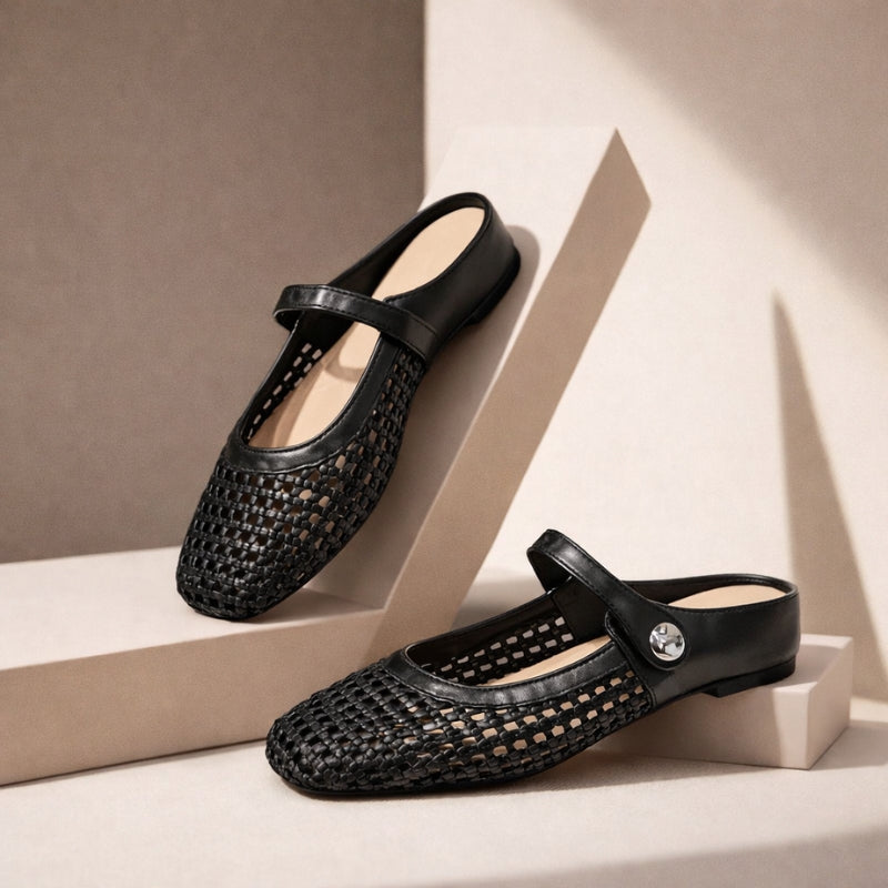 Women's woven mule flats with orthopedic sole, backless slip-on style in 6 colors