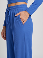 Women 2 piece long sleeve crew neck crop top wide leg pants set