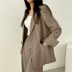 Women's blazer and straight-leg trouser set, solid color co-ord set available in multiple colors