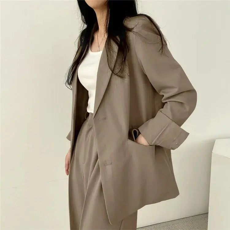 Women's blazer and straight-leg trouser set, solid color co-ord set available in multiple colors