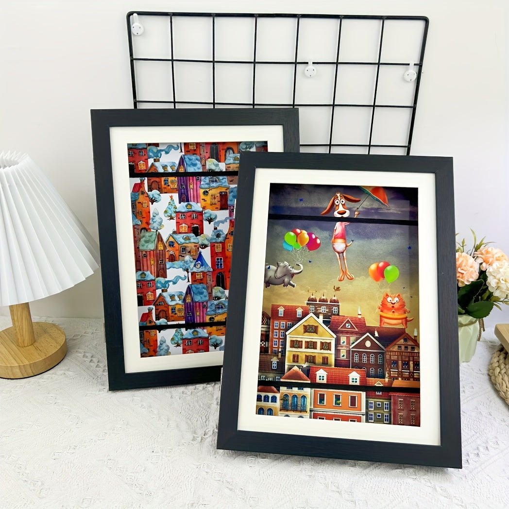 Magnetic photo frames set of 2, interchangeable with mat, A4 and A6, black and wood grain