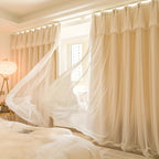 2 piece blackout curtains French princess style with hooks and rings for bedroom
