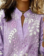 Women's floral blouse with V-neck, lightweight pastel print, spring summer