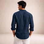 Men's linen shirt casual breathable long sleeve open collar