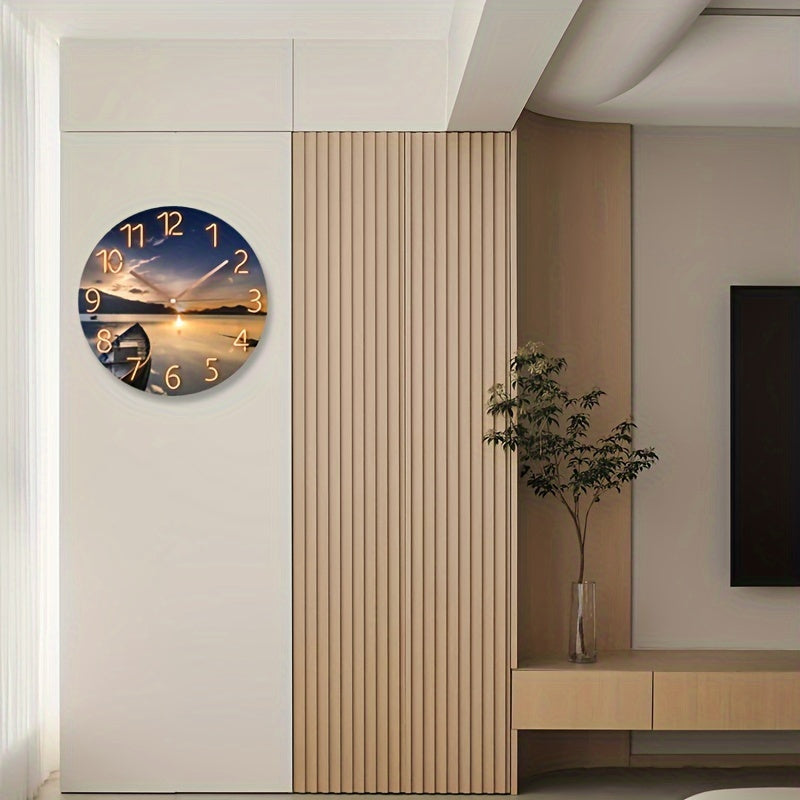 12-inch round silent wall clock with glass frame and modern nautical design