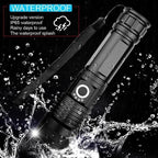 High-power XHP50 flashlight 90000 lumens, zoomable, USB rechargeable, waterproof