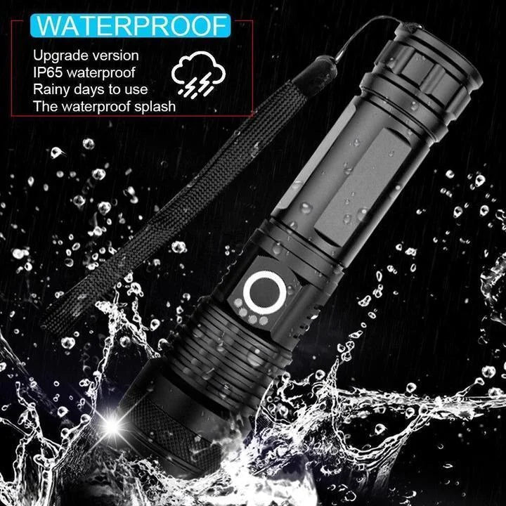 High-power XHP50 flashlight 90000 lumens, zoomable, USB rechargeable, waterproof
