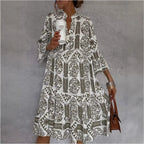 Women floral tunic midi dress relaxed fit lightweight fabric