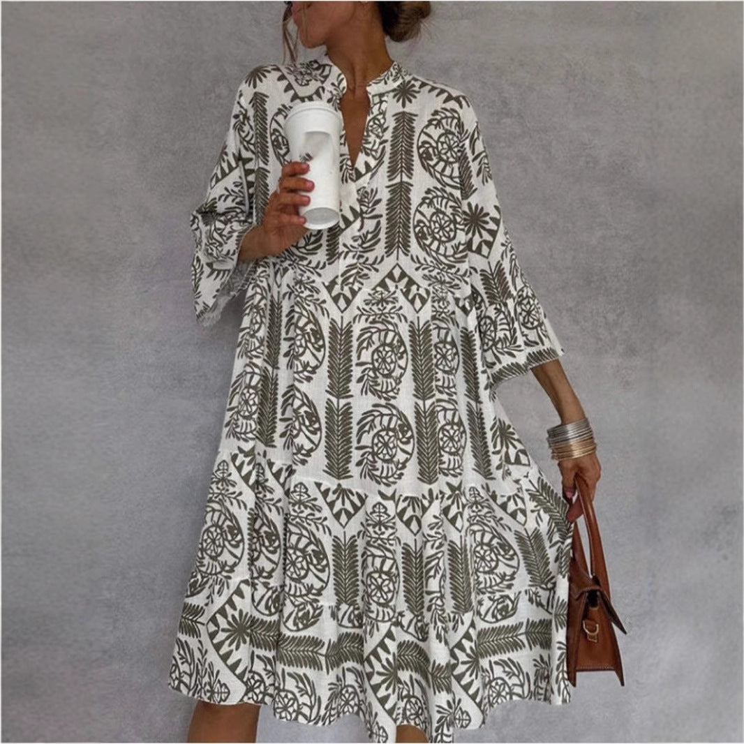 Women floral tunic midi dress relaxed fit lightweight fabric