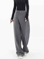 Women wide leg trousers asymmetric button detail in black and grey