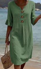 Women's linen dress summer button midi relaxed loose fit, multiple colours