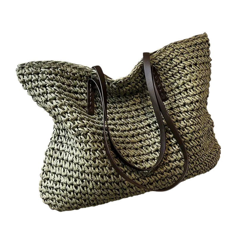 Women woven tote bag spacious lightweight shoulder bag