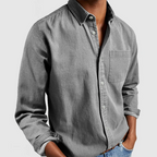 Men casual long sleeve button up shirt with lapel collar