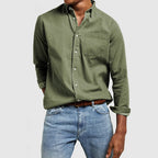 Men casual long sleeve button up shirt with lapel collar