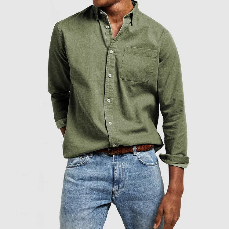 Men casual long sleeve button up shirt with lapel collar