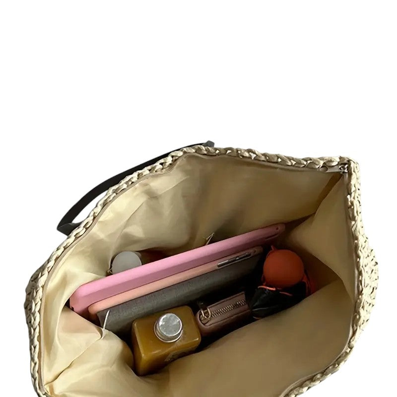 Women woven tote bag spacious lightweight shoulder bag