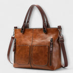 Women leather tote bag spacious in brown black and gray
