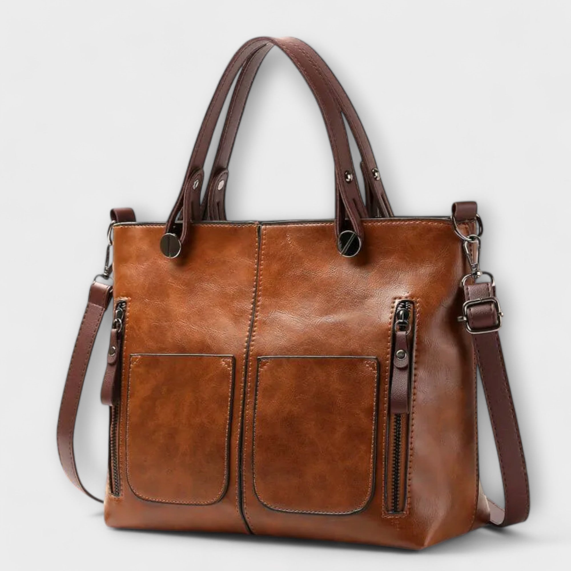 Women leather tote bag spacious in brown black and gray