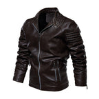 Men's faux leather biker jacket with ribbed sleeves and fleece lining, slim fit