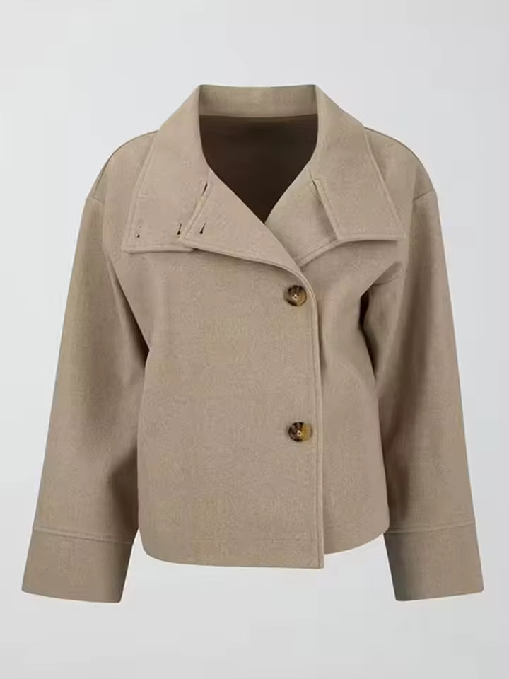 Women's short double-breasted coat in black, navy, beige and dark grey, classic fit
