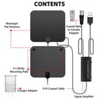 Indoor HDTV antenna with 300-mile range and signal booster, slim black design