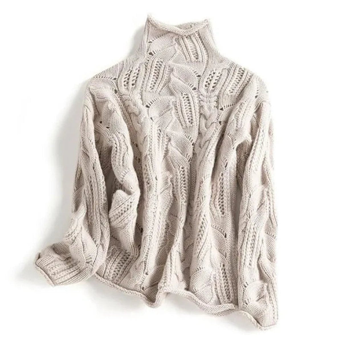 Women cable knit turtleneck sweater relaxed fit in blue beige and black