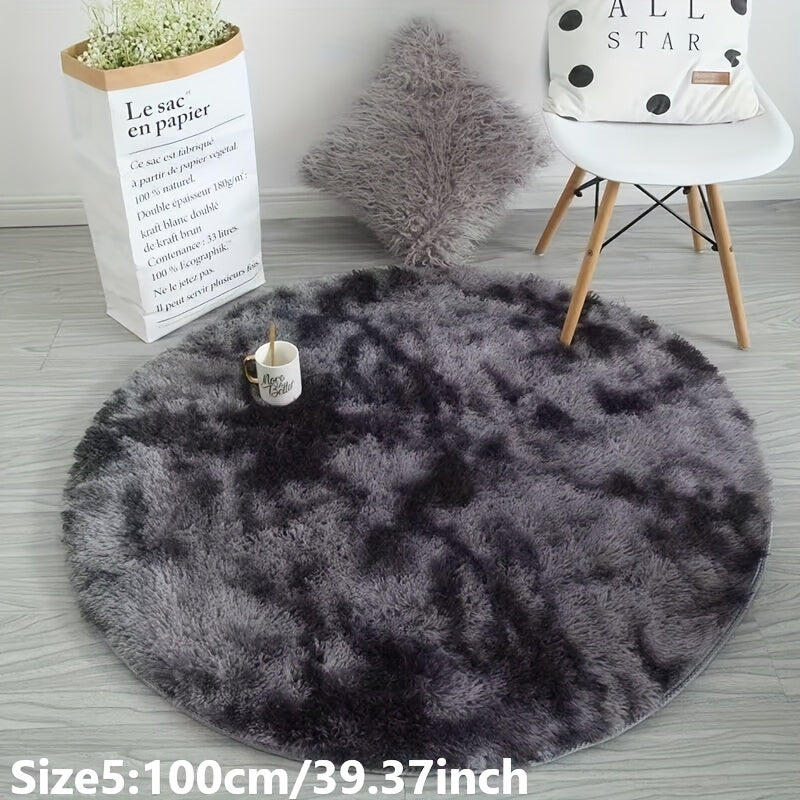 Round plush rug tie-dye soft non-slip, living room bedroom yoga mat