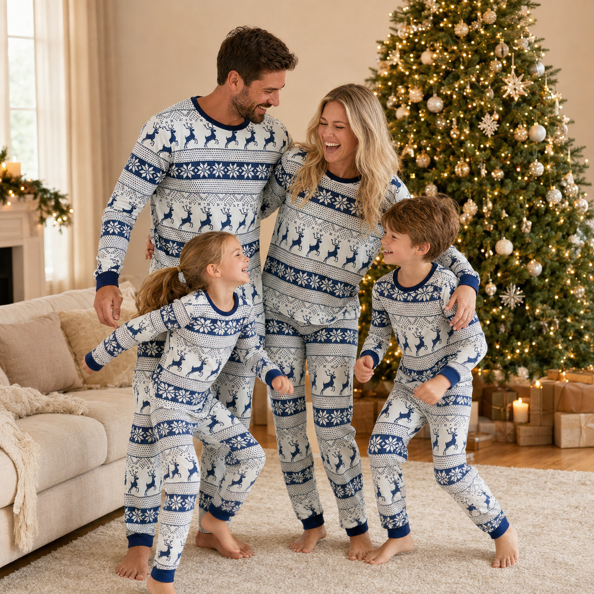 Family Matching Christmas Pyjamas Nordic Reindeer Print Adults Kids | Vianne