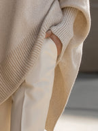 Women oversized pullover relaxed fit with ribbed round neckline and wide sleeves