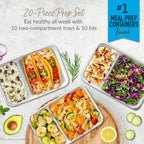 Food storage containers 20-piece set with 2 compartments, BPA-free reusable meal prep