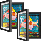 Magnetic photo frames set of 2, interchangeable with mat, A4 and A6, black and wood grain