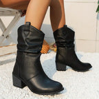 Women ankle boots western cowboy style with block heel