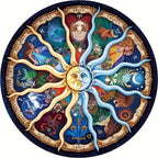 1000-piece round zodiac puzzle featuring all 12 signs, matte finish, 67 cm diameter