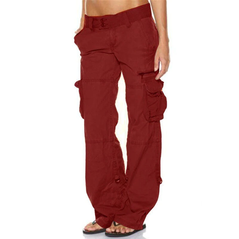 Women cotton cargo pants regular fit with functional pockets
