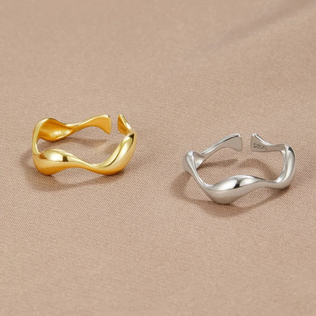 Minimalist ring 18K gold plated sterling silver adjustable ocean-inspired
