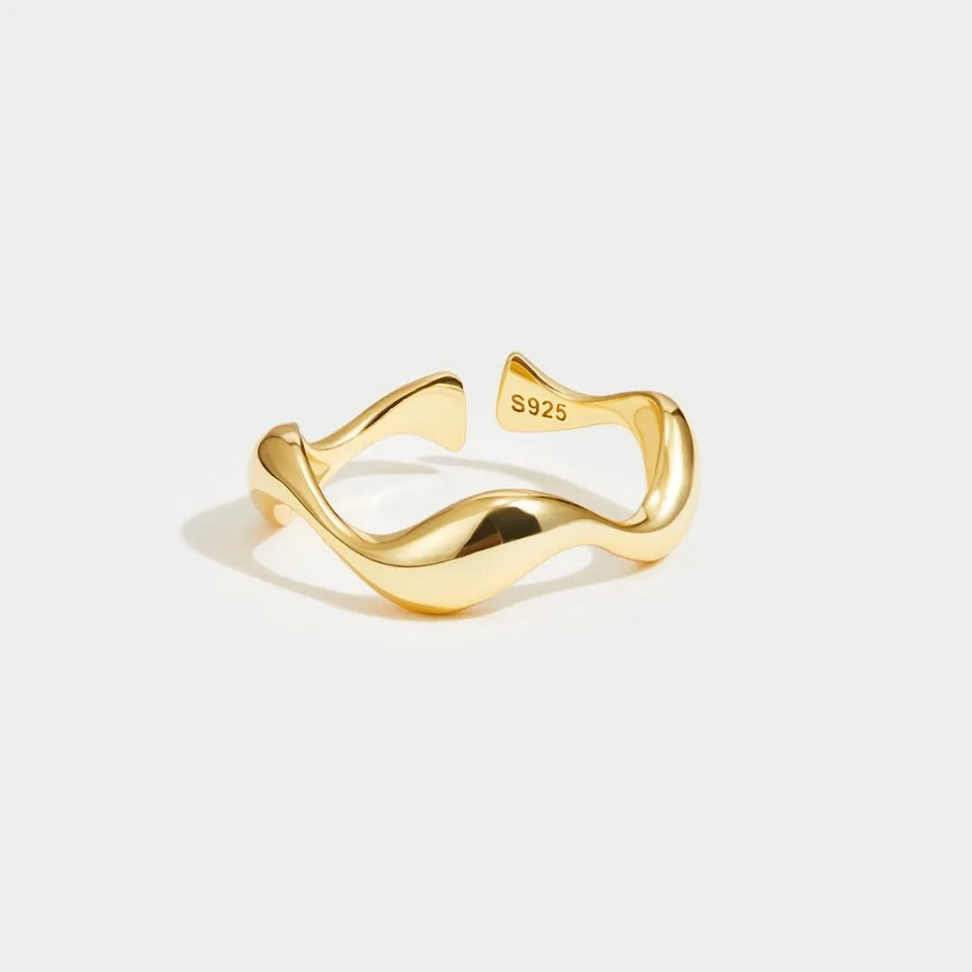 Minimalist ring 18K gold plated sterling silver adjustable ocean-inspired