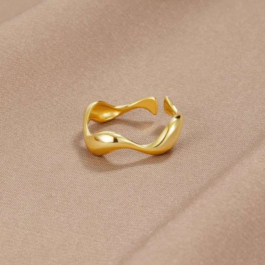 Minimalist ring 18K gold plated sterling silver adjustable ocean-inspired