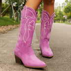 Women embroidered western cowboy boots wide calf block heel