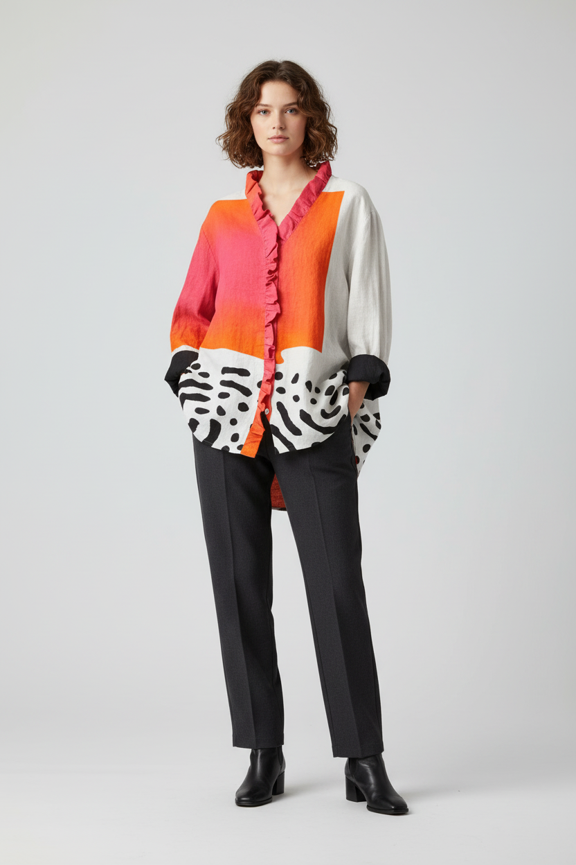 Women lightweight multicoloured blouse with flowing cut and artful palette