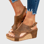 Orthopedic sandals for women with cushioned insole and adjustable buckle wedge