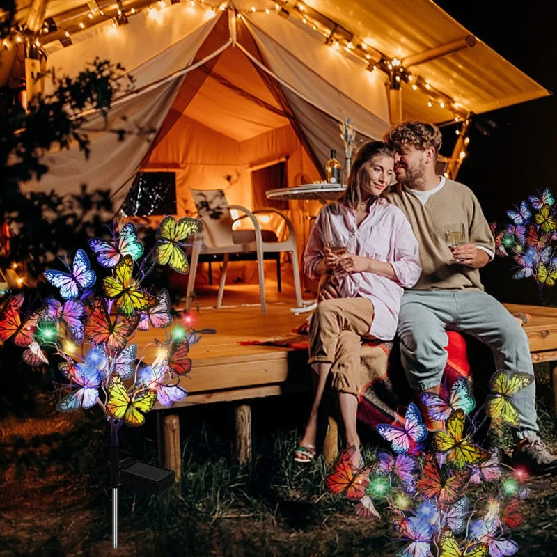 Solar butterfly lights outdoor garden decor, IP65 waterproof, 56 LED warm and colorful