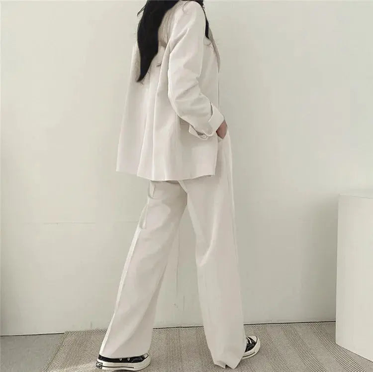 Women's blazer and straight-leg trouser set, solid color co-ord set available in multiple colors