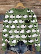 Women's Christmas sweater soft-touch festive jumper relaxed fit in beige green multicolour