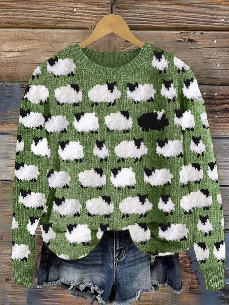 Women's Christmas sweater soft-touch festive jumper relaxed fit in beige green multicolour