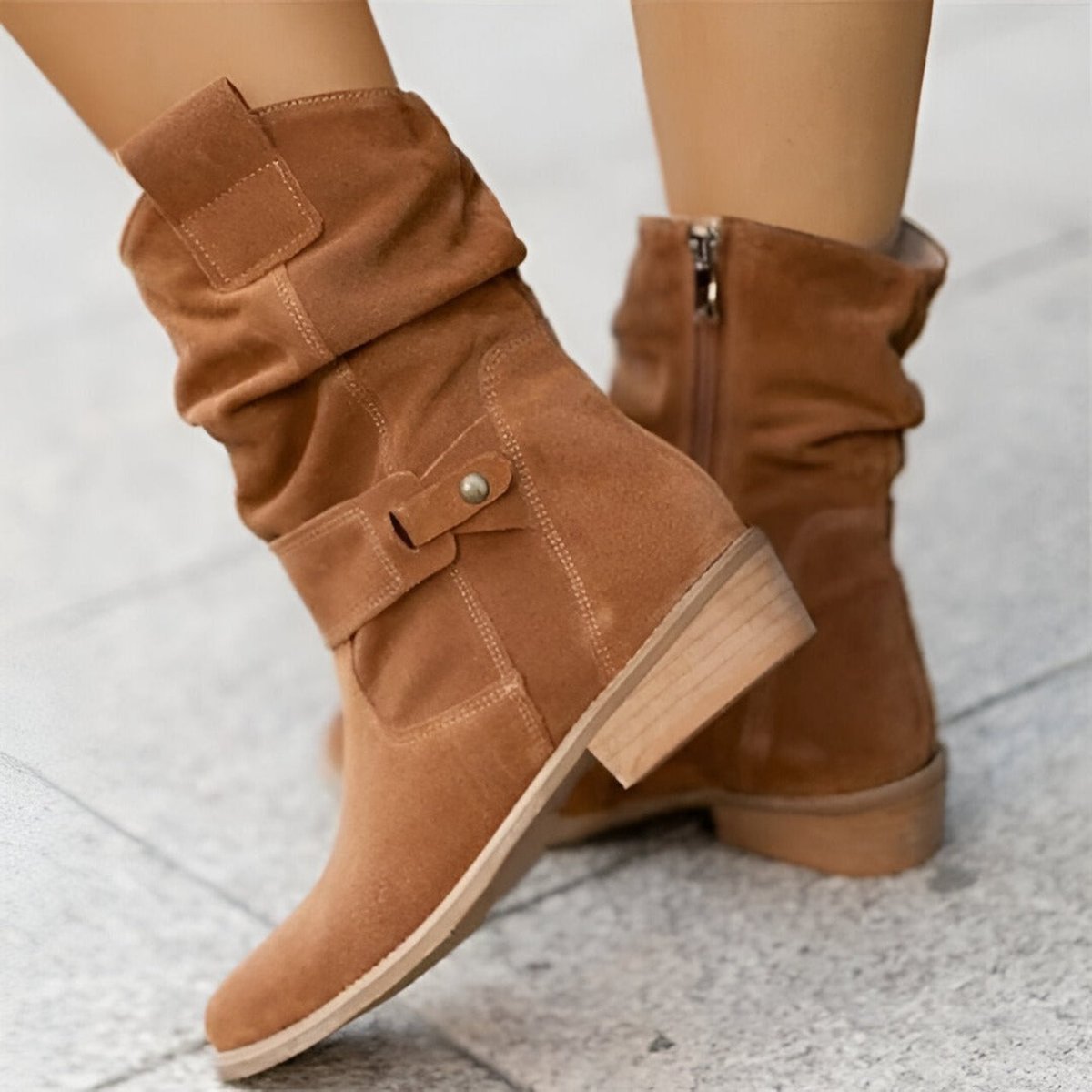 Women faux suede knee high boots slouchy block heel side zip