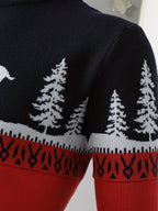 Christmas Sweater Men Reindeer Motif Knit Pullover Crew Neck