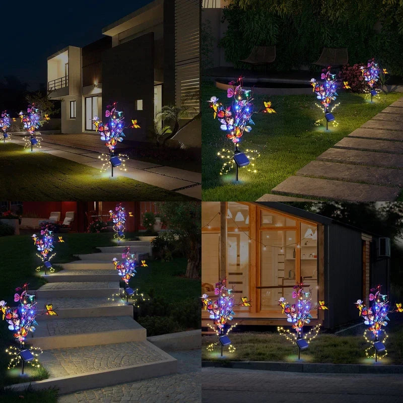 Solar butterfly lights outdoor garden decor, IP65 waterproof, 56 LED warm and colorful