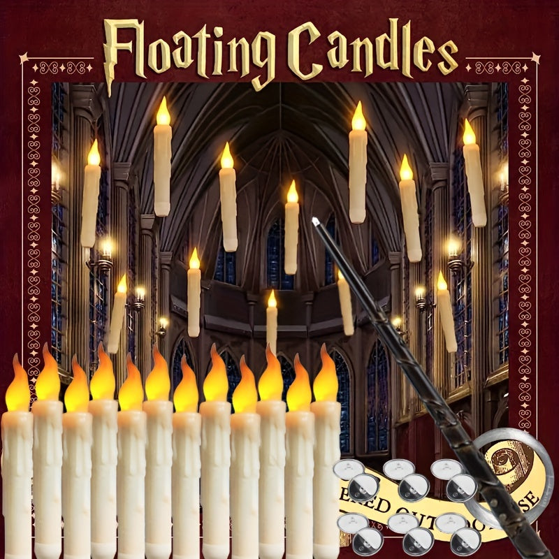 Flameless LED floating candles 12 pack with magic wand remote control for Christmas and Halloween decor