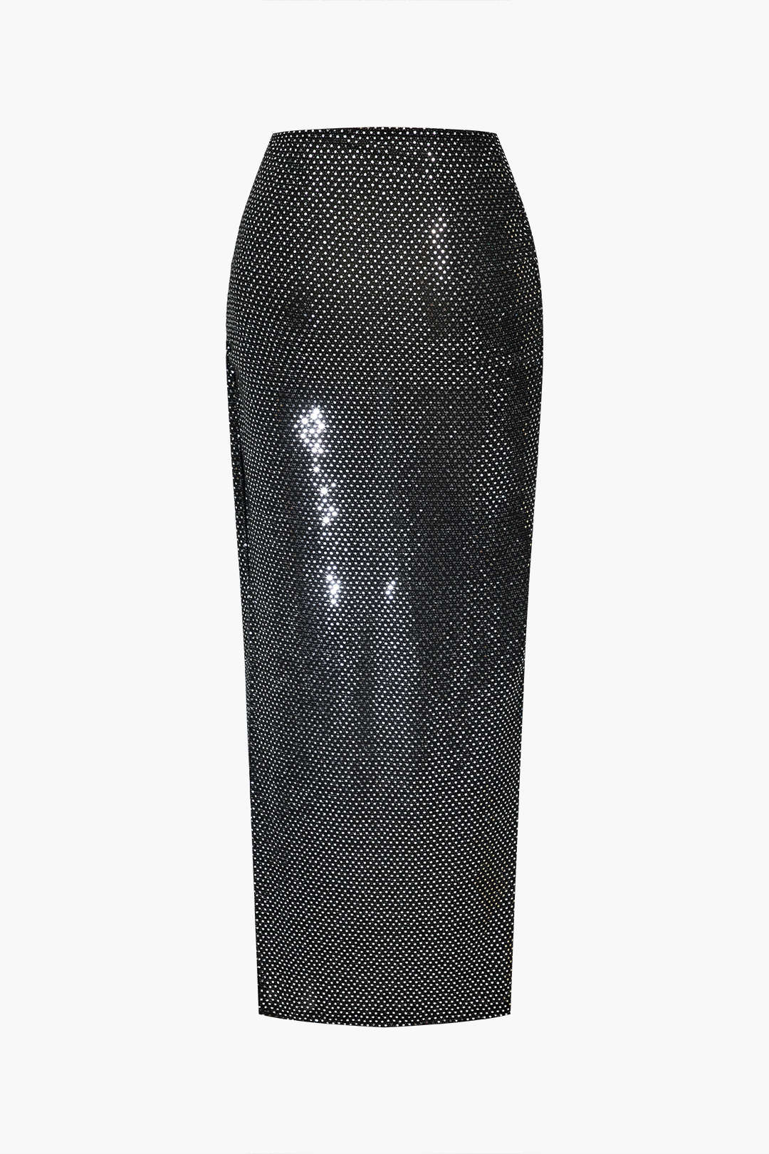 Two-piece sequin skirt set black bustier top and high-waisted maxi skirt formal party